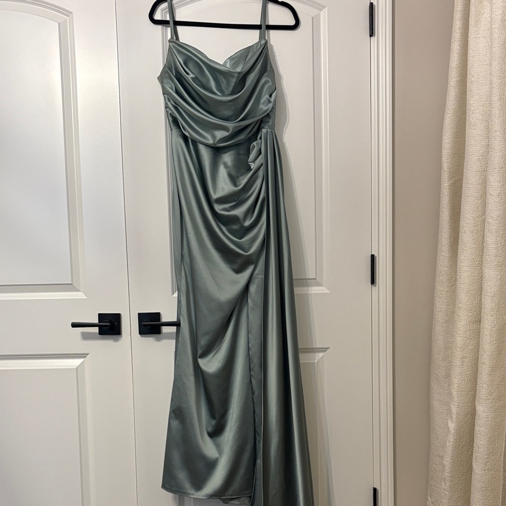Elegant Sage Green Draped Dress
